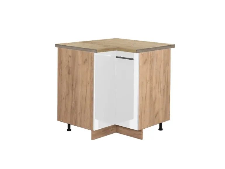 Vicco Eckunterschrank Fame-Line Weiß Hochglanz/Goldkraft Eiche 81 cm AP Eiche