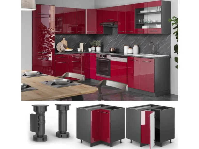 Vicco Eckunterschrank Fame-Line Bordeaux Hochglanz/Anthrazit 81 cm ohne Arbeitsplatte