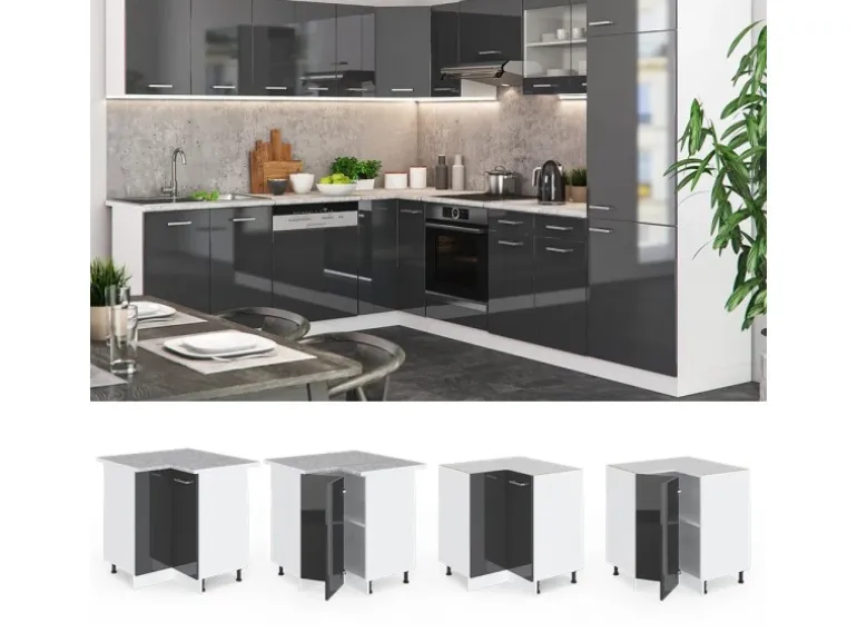 Vicco Eckunterschrank R-Line Anthrazit Hochglanz/Weiß 76 cm ohne Arbeitsplatte