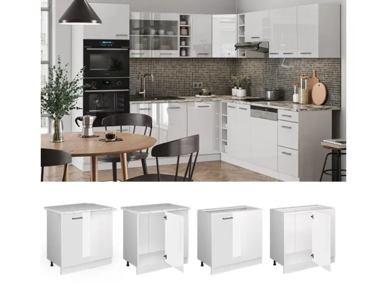 Vicco Eckunterschrank R-Line Weiß Hochglanz/Weiß 86 cm ohne Arbeitsplatte