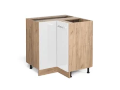 Vicco Eckunterschrank R-Line Weiß Hochglanz/Goldkraft Eiche 76 cm ohne Arbeitsplatte
