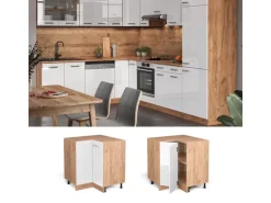 Vicco Eckunterschrank R-Line Weiß Hochglanz/Goldkraft Eiche 76 cm ohne Arbeitsplatte