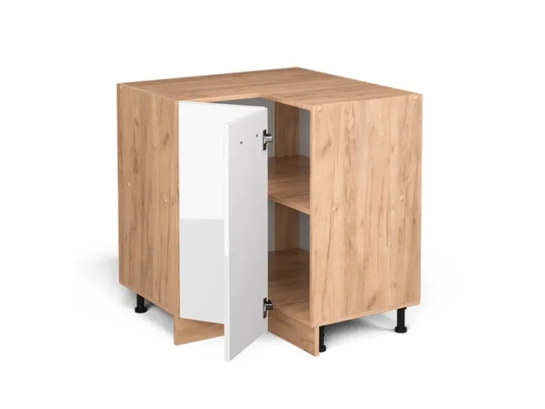 Vicco Eckunterschrank R-Line Weiß Hochglanz/Goldkraft Eiche 76 cm ohne Arbeitsplatte