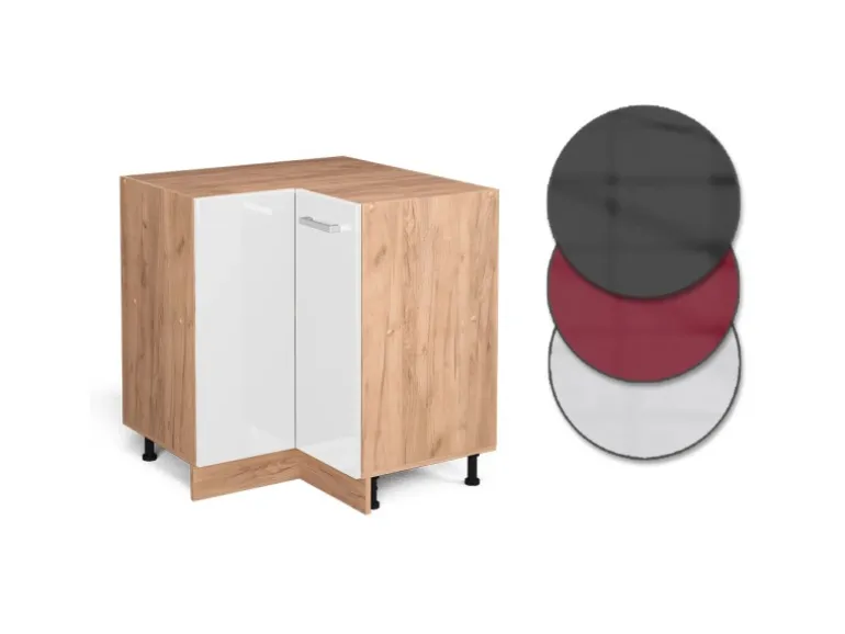 Vicco Eckunterschrank R-Line Weiß Hochglanz/Goldkraft Eiche 76 cm ohne Arbeitsplatte