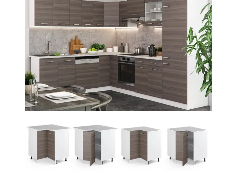 Vicco Eckunterschrank R-Line Küchen Eckschrank Grau/Weiß 76 cm ohne Arbeitsplatte