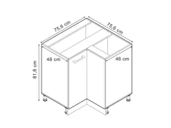 Vicco Eckunterschrank R-Line Artisan-Eiche/Goldkraft Eiche 76 cm ohne Arbeitsplatte