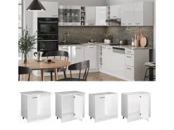 Vicco Eckunterschrank R-Line Küchen Eckschrank Weiß Hochglanz/Weiß 86 cm AP Marmor