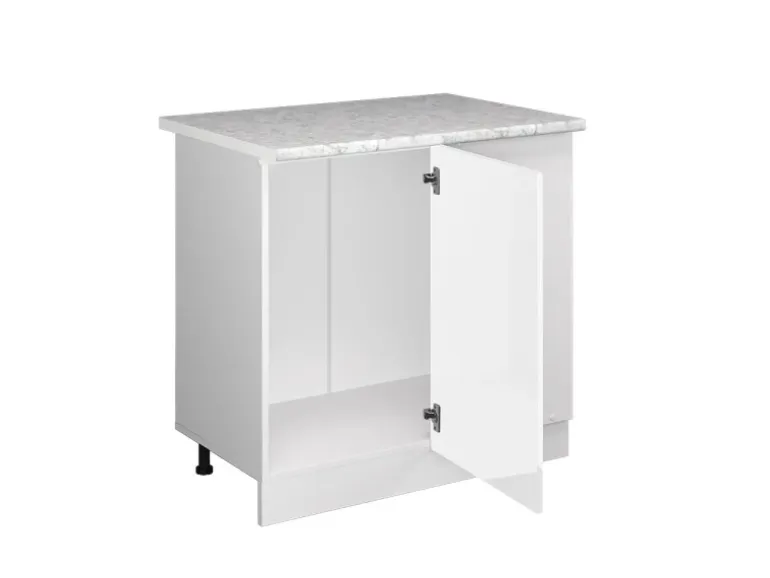 Vicco Eckunterschrank R-Line Küchen Eckschrank Weiß Hochglanz/Weiß 86 cm AP Marmor