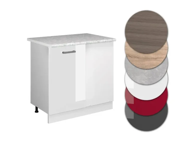 Vicco Eckunterschrank R-Line Küchen Eckschrank Weiß Hochglanz/Weiß 86 cm AP Marmor