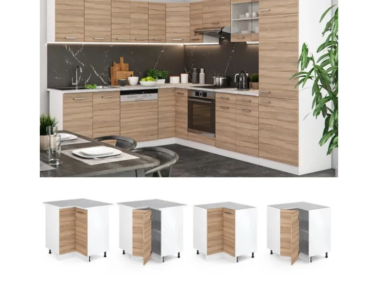 Vicco Eckunterschrank R-Line Küchen Eckschrank Sonoma/Weiß 76 cm ohne Arbeitsplatte