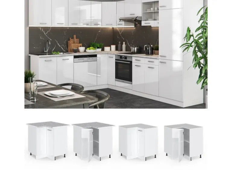 Vicco Eckunterschrank R-Line Weiß Hochglanz/Weiß 76 cm AP Anthrazit