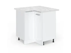 Vicco Eckunterschrank R-Line Küchen Eckschrank Weiß Hochglanz/Weiß 76 cm AP Marmor