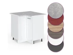 Vicco Eckunterschrank R-Line Küchen Eckschrank Weiß Hochglanz/Weiß 76 cm AP Marmor