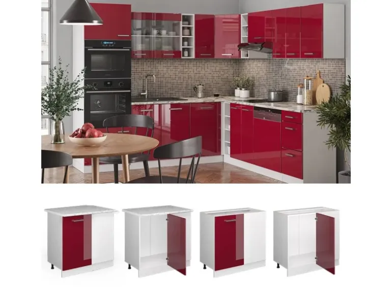 Vicco Eckunterschrank R-Line Bordeaux Hochglanz/Weiß 86 cm ohne Arbeitsplatte