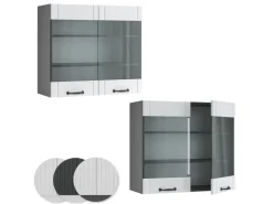 Vicco Küchenglasschrank Fame-Line Glashängeschrank Weiß Landhaus/Anthrazit 80 cm