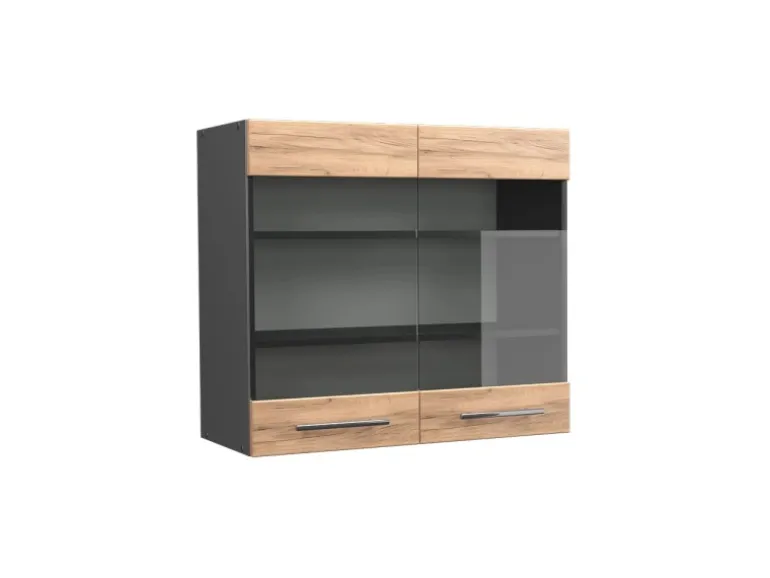 Vicco Küchenglasschrank Fame-Line Glashängeschrank Goldkraft Eiche/Anthrazit 80 cm