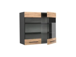 Vicco Küchenglasschrank Fame-Line Glashängeschrank Goldkraft Eiche/Anthrazit 80 cm