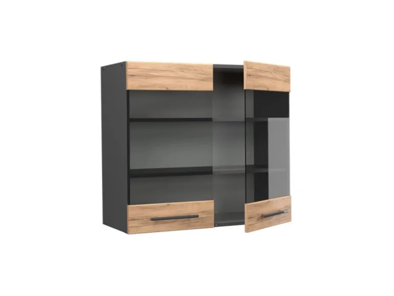 Vicco Küchenglasschrank Fame-Line Glashängeschrank Goldkraft Eiche/Anthrazit 80 cm