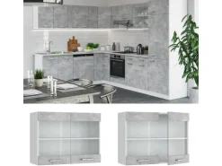 Vicco Küchenglasschrank R-Line Glashängeschrank Beton/Weiß 80 cm
