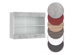 Vicco Küchenglasschrank R-Line Glashängeschrank Beton/Weiß 80 cm