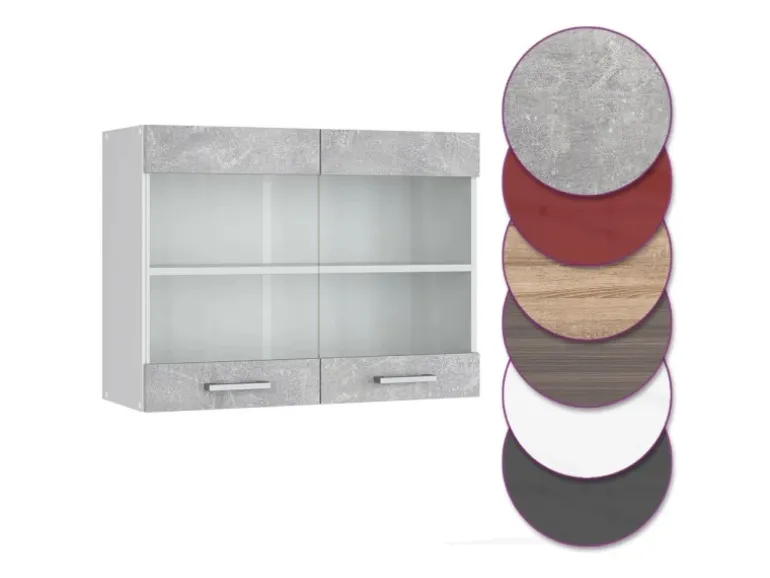 Vicco Küchenglasschrank R-Line Glashängeschrank Beton/Weiß 80 cm