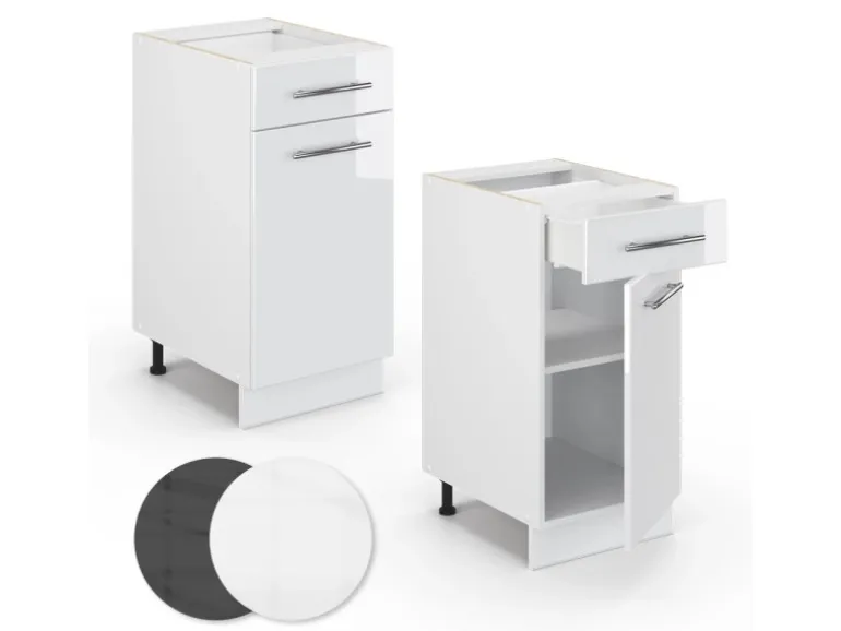 Vicco Küchenunterschrank Fame-Line Weiß Hochglanz/Weiß 40 cm ohne Arbeitsplatte