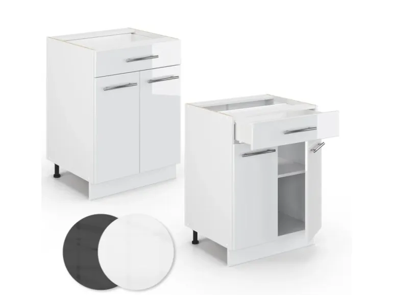 Vicco Küchenunterschrank Fame-Line Weiß Hochglanz/Weiß 60 cm mit Schublade ohne Arbeitsplatte