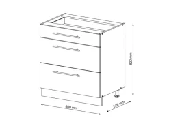 Vicco Küchenunterschrank Fame-Line Weiß Hochglanz/Weiß 80 cm mit 3 Schubladen ohne Arbeitsplatte