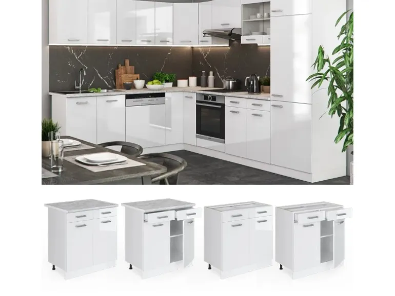 Vicco Küchenunterschrank R-Line Weiß Hochglanz/Weiß 80 cm ohne Arbeitsplatte