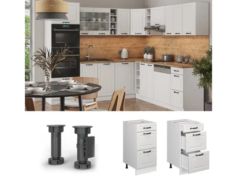 Vicco Küchenunterschrank R-Line Weiß Landhaus/Weiß 40 cm mit Schubladen ohne Arbeitsplatte