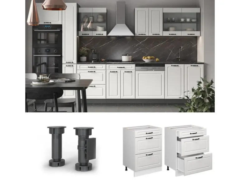 Vicco Küchenunterschrank R-Line Weiß Landhaus/Weiß 60 cm mit Schubladen ohne Arbeitsplatte