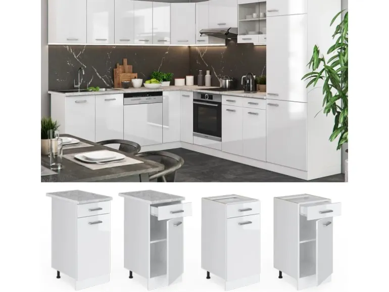 Vicco Küchenunterschrank R-Line Weiß Hochglanz/Weiß 40 cm ohne Arbeitsplatte