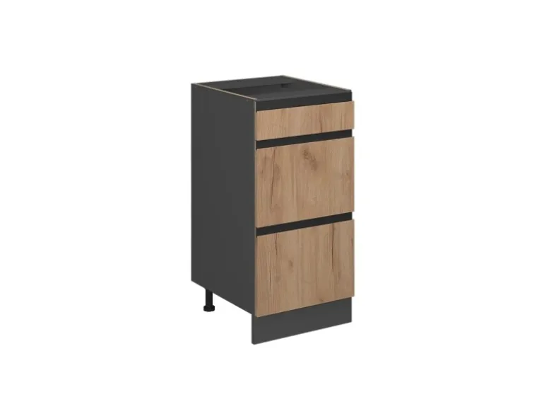 Vicco Küchenunterschrank R-Line Goldkraft Eiche/Anthrazit 40 cm J-Shape mit Schubladen ohne Arbeitsplatte