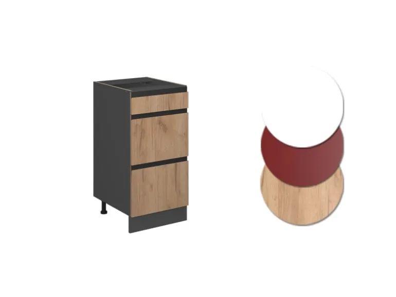 Vicco Küchenunterschrank R-Line Goldkraft Eiche/Anthrazit 40 cm J-Shape mit Schubladen ohne Arbeitsplatte