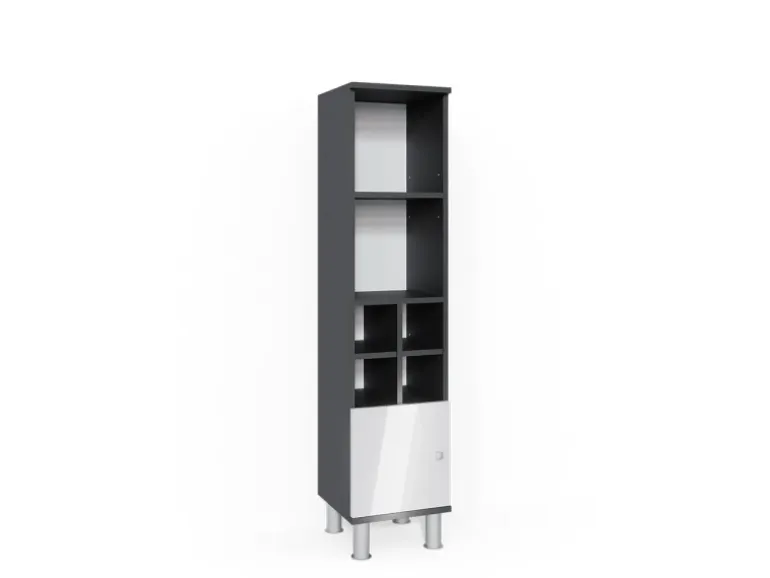 Vicco Midischrank Fynn Weiß Hochglanz/Anthrazit 30 x 131 cm Kleine Tür