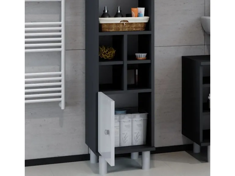 Vicco Midischrank Fynn Weiß Hochglanz/Anthrazit 30 x 131 cm Kleine Tür