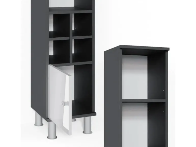 Vicco Midischrank Fynn Weiß Hochglanz/Anthrazit 30 x 131 cm Kleine Tür