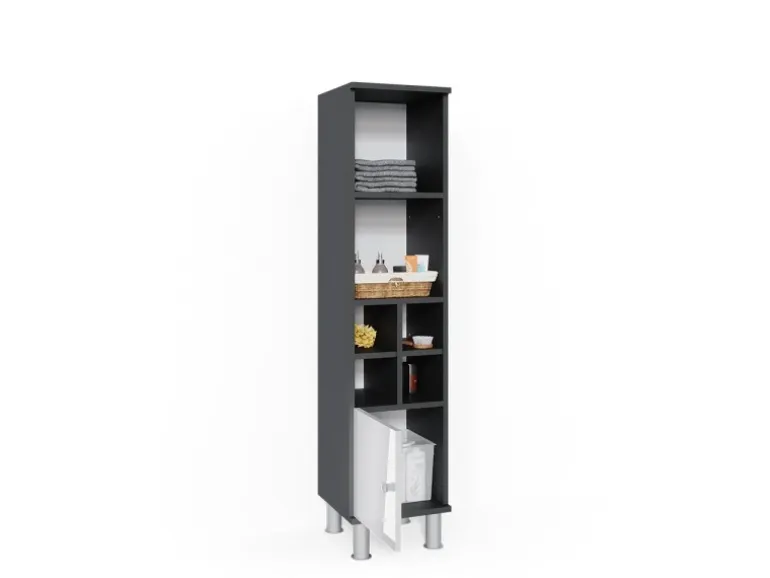 Vicco Midischrank Fynn Weiß Hochglanz/Anthrazit 30 x 131 cm Kleine Tür