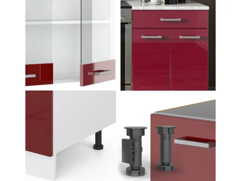 Vicco R-Line Küchenzeile Bordeaux Hochglanz/Weiß 200 cm ohne Arbeitsplatte ohne E-Geräte