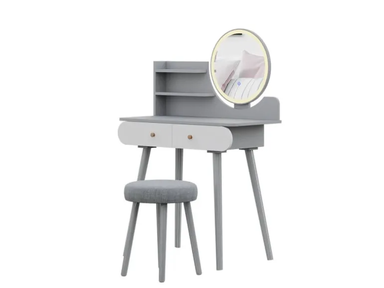 Vicco Schminktisch Edda Grau 80 cm mit LED Beleuchtung und Hocker