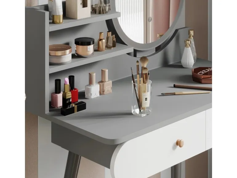 Vicco Schminktisch Edda Grau 80 cm mit LED Beleuchtung und Hocker