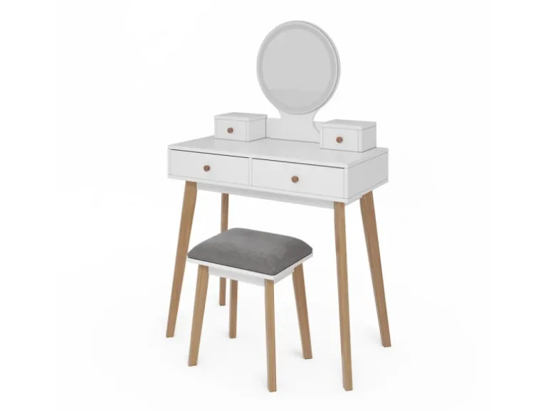 Vicco Schminktisch Finya Weiß 80 cm mit LED Spiegel und Hocker