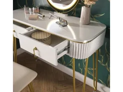 Vicco Schminktisch Grace Weiß Hochglanz 100 cm mit LED Beleuchtung und Hocker