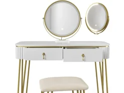 Vicco Schminktisch Grace Weiß Hochglanz 100 cm mit LED Beleuchtung und Hocker