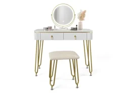 Vicco Schminktisch Grace Weiß Hochglanz 100 cm mit LED Beleuchtung und Hocker
