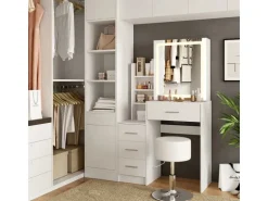 Vicco Schminktisch Lisca Weiß 80 cm mit LED-Spiegel und Hocker