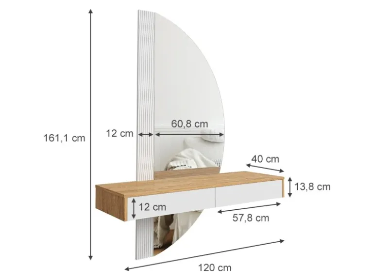 Vicco Schminktisch Melisa Weiß/Eiche 120 cm mit LED Beleuchtung