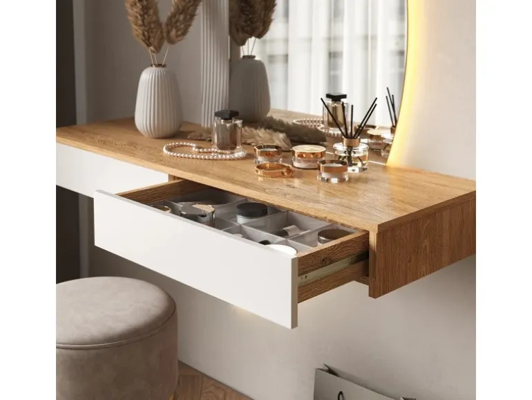 Vicco Schminktisch Melisa Weiß/Eiche 120 cm mit LED Beleuchtung