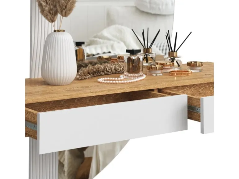 Vicco Schminktisch Melisa Weiß/Eiche 120 cm mit LED Beleuchtung