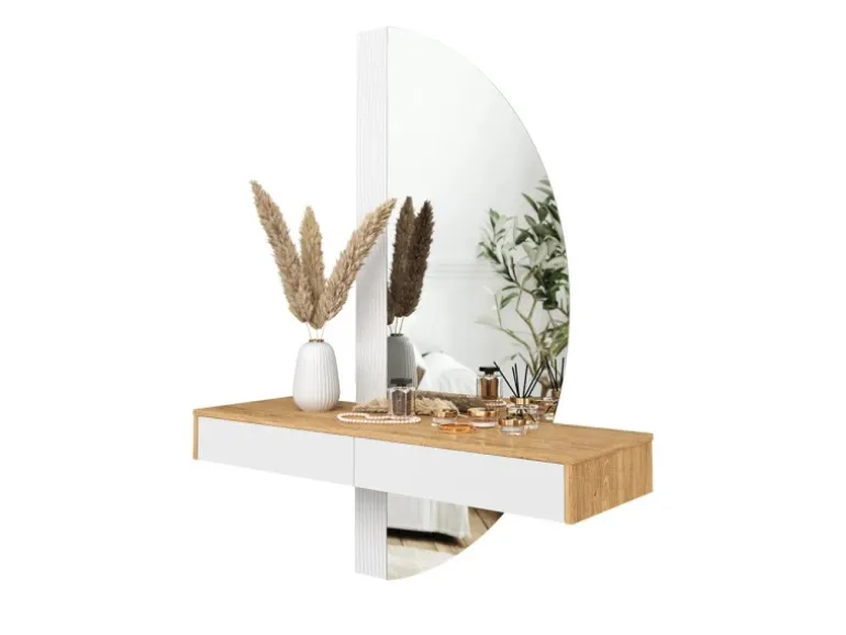 Vicco Schminktisch Melisa Weiß/Eiche 120 cm mit LED Beleuchtung